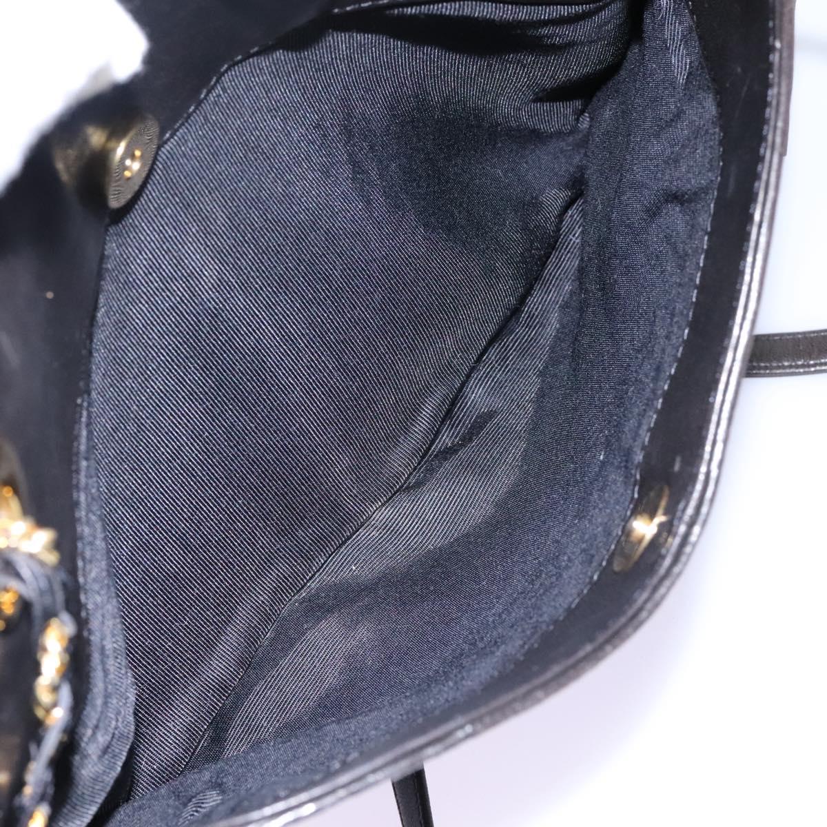 BALLY Chain Shoulder Bag Leather Black Gold Auth th5773