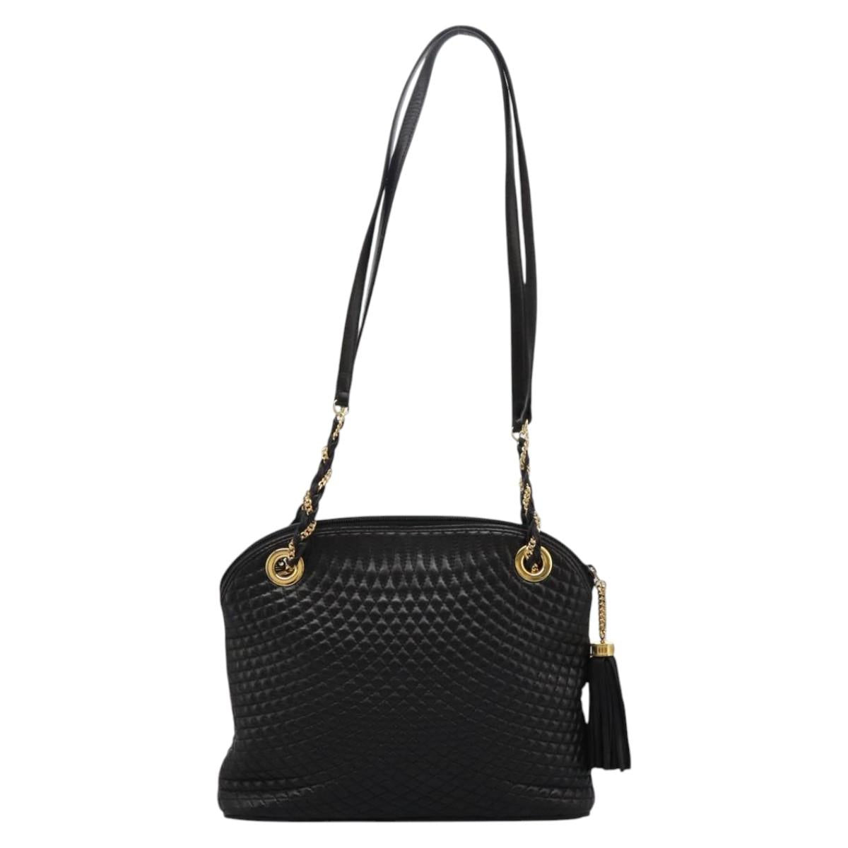 BALLY Chain Shoulder Bag Leather Black Gold Auth th5773