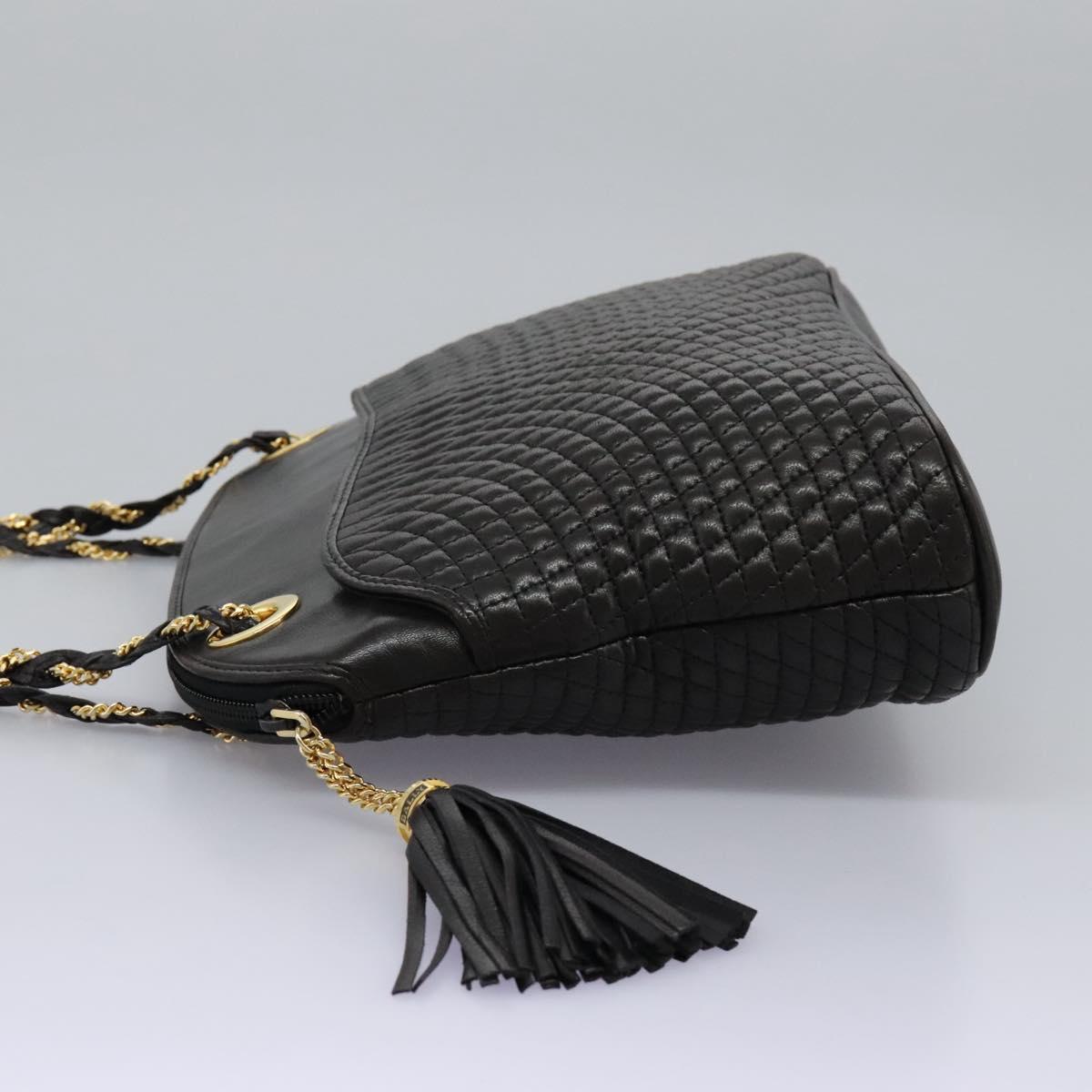 BALLY Chain Shoulder Bag Leather Black Gold Auth th5773