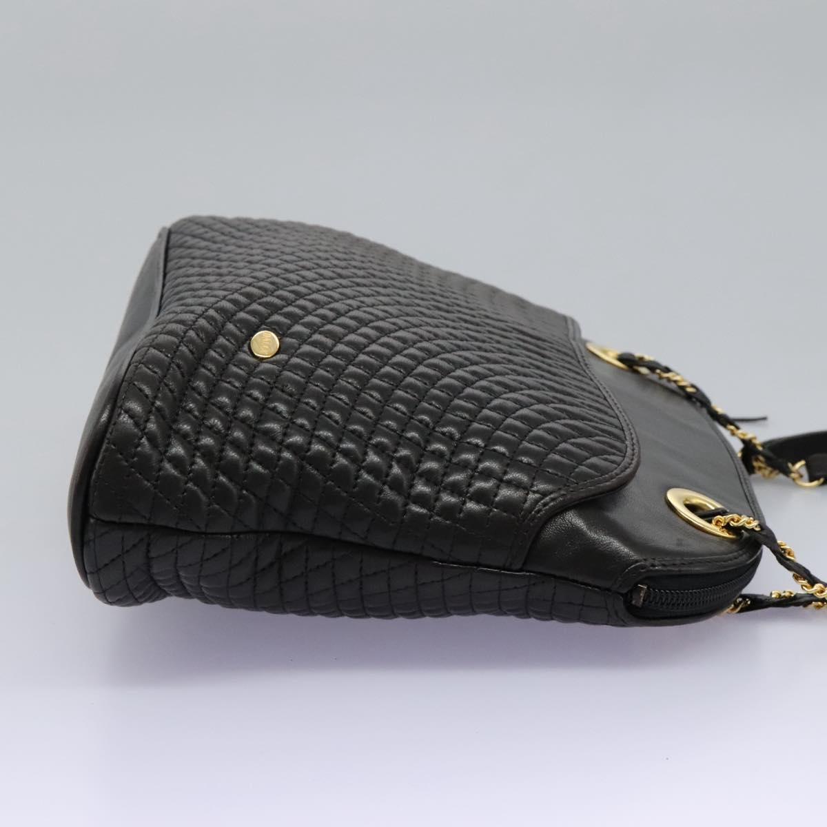 BALLY Chain Shoulder Bag Leather Black Gold Auth th5773