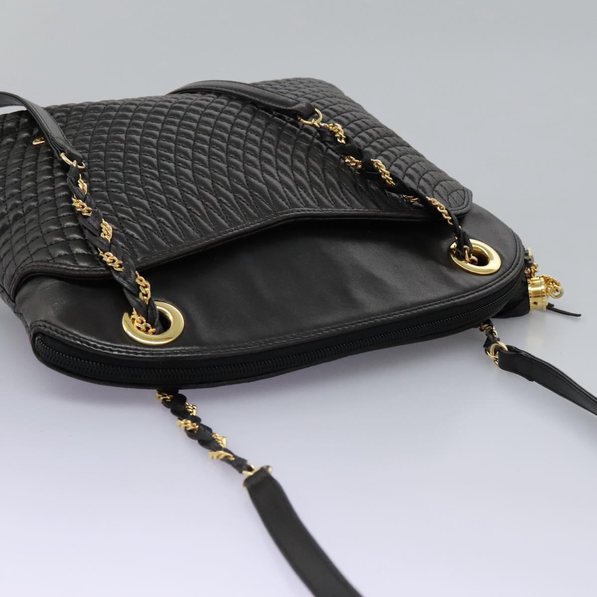 BALLY Chain Shoulder Bag Leather Black Gold Auth th5773