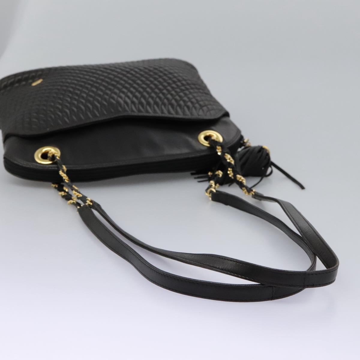 BALLY Chain Shoulder Bag Leather Black Gold Auth th5773
