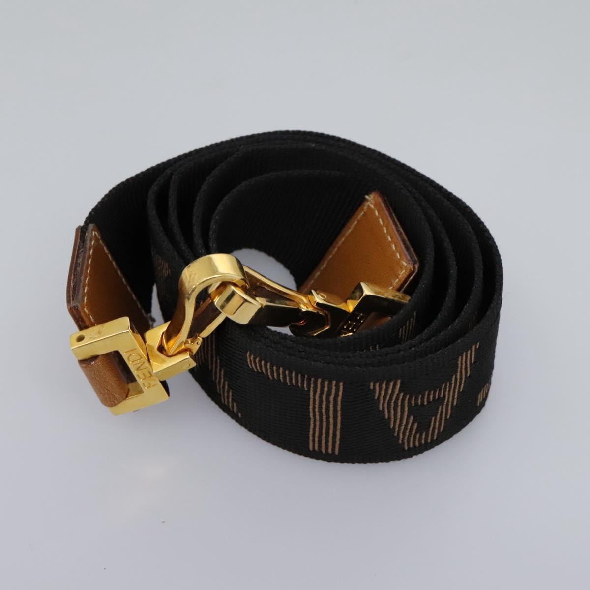 FENDI Pecan Canvas Hand Bag 2way Brown Black gold Auth th5780
