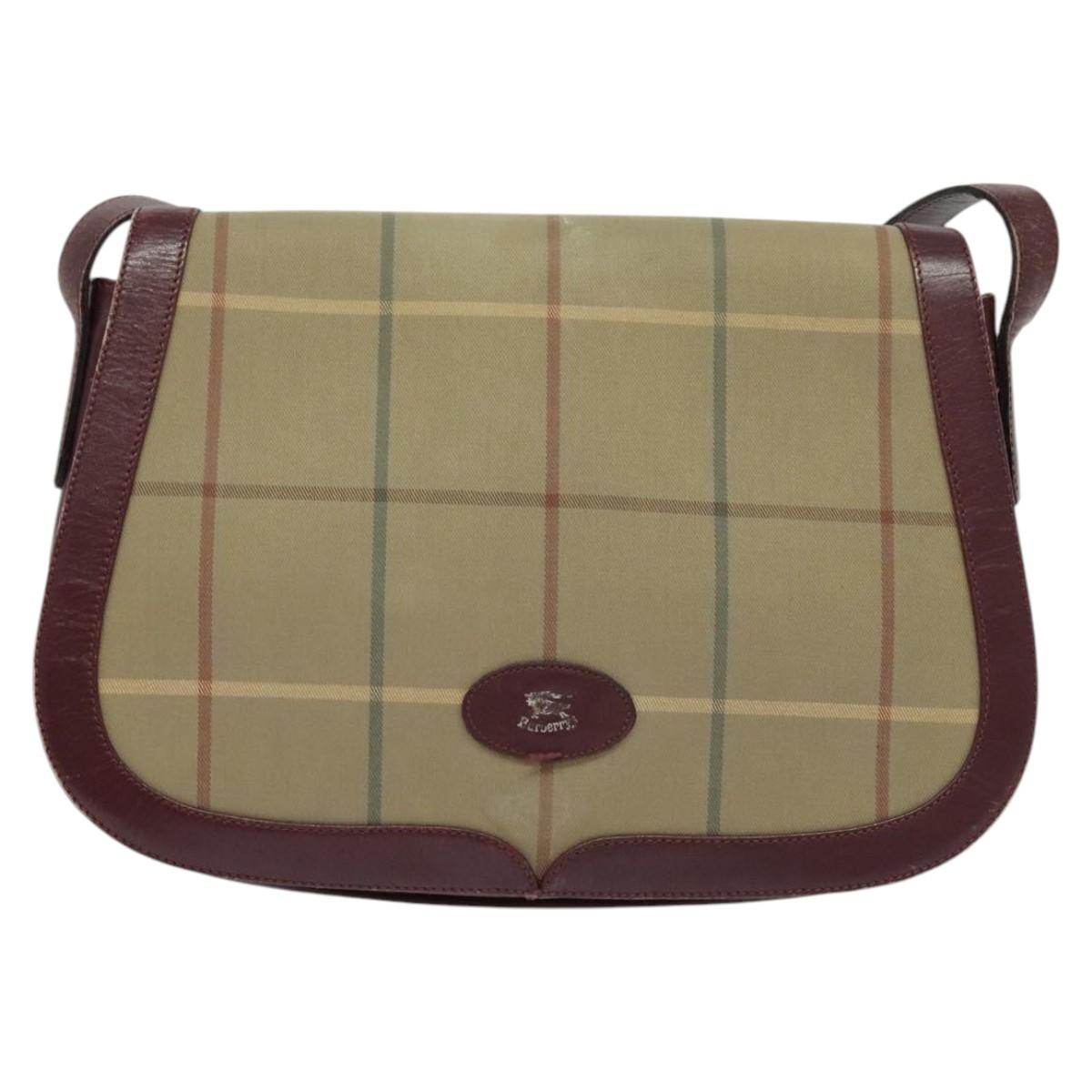 Burberrys Nova Check Shoulder Bag Canvas Beige Gold Auth th5781