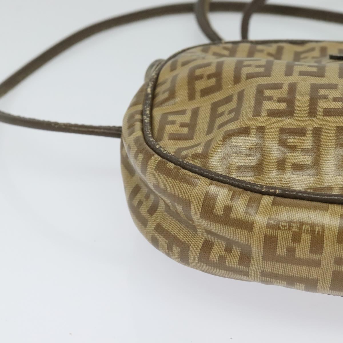 FENDI Zucchino Canvas Shoulder Bag PVC Brown Silver Auth th5785