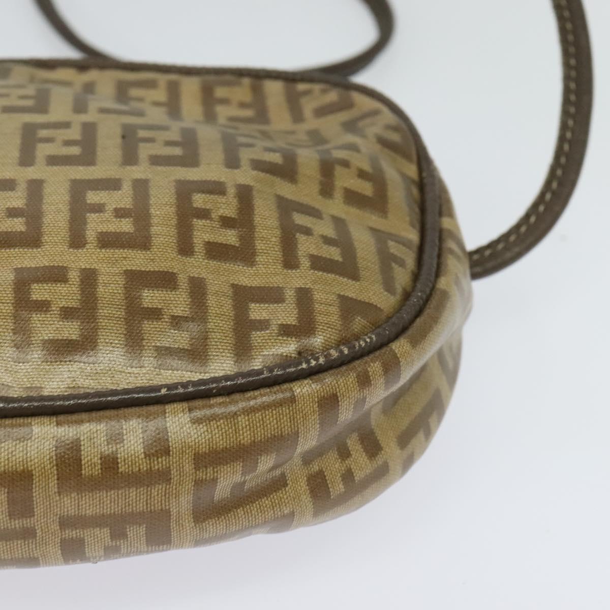 FENDI Zucchino Canvas Shoulder Bag PVC Brown Silver Auth th5785