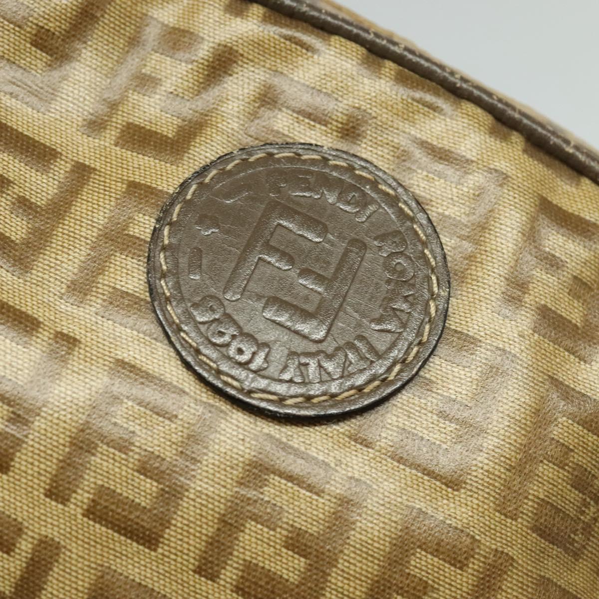 FENDI Zucchino Canvas Shoulder Bag PVC Brown Silver Auth th5785