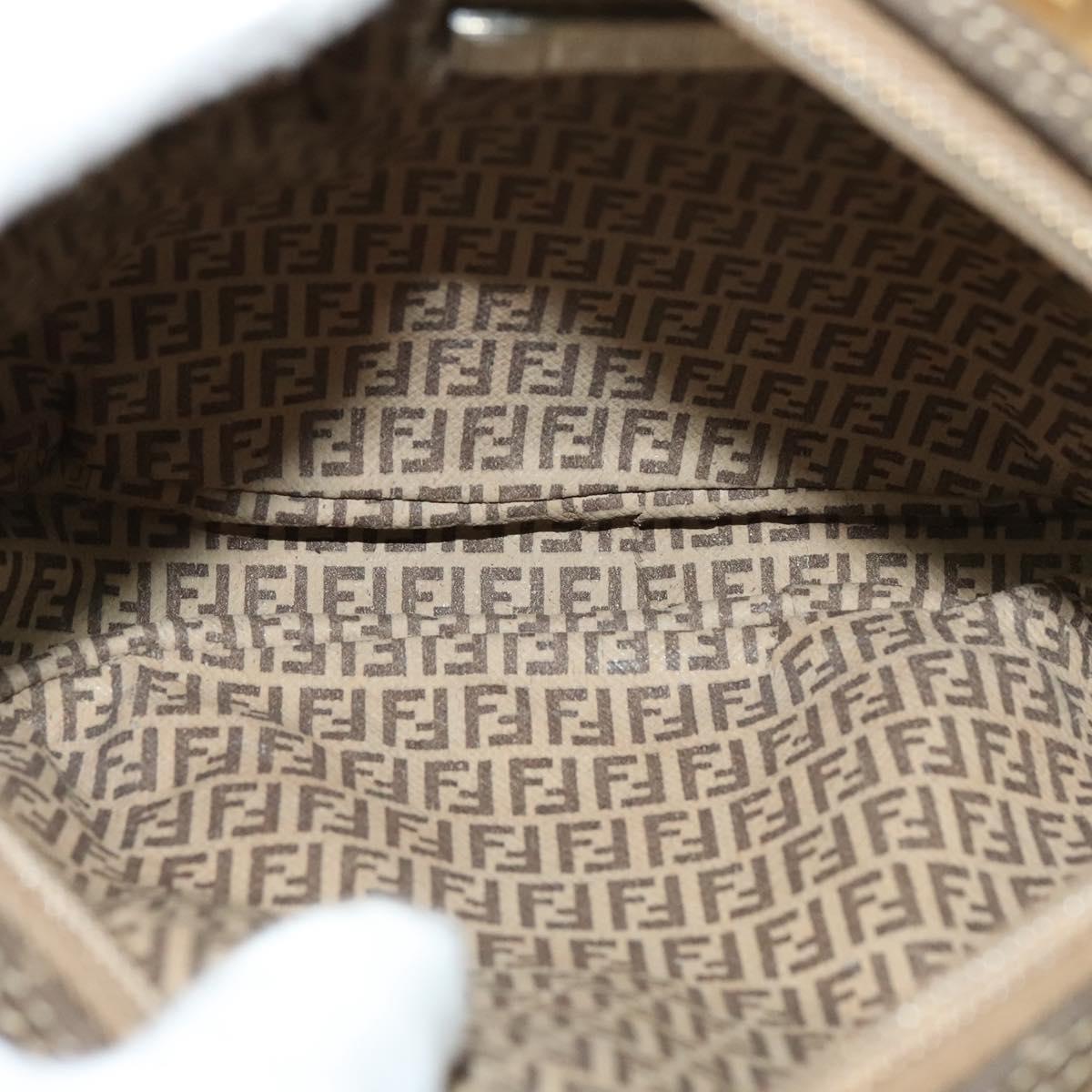 FENDI Zucchino Canvas Shoulder Bag PVC Brown Silver Auth th5785