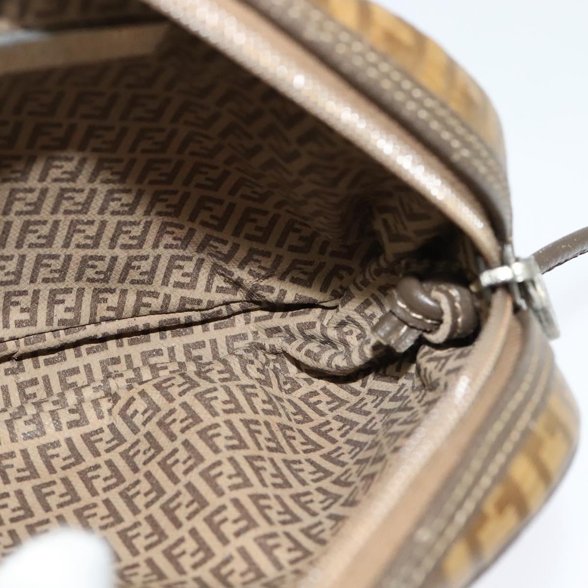 FENDI Zucchino Canvas Shoulder Bag PVC Brown Silver Auth th5785