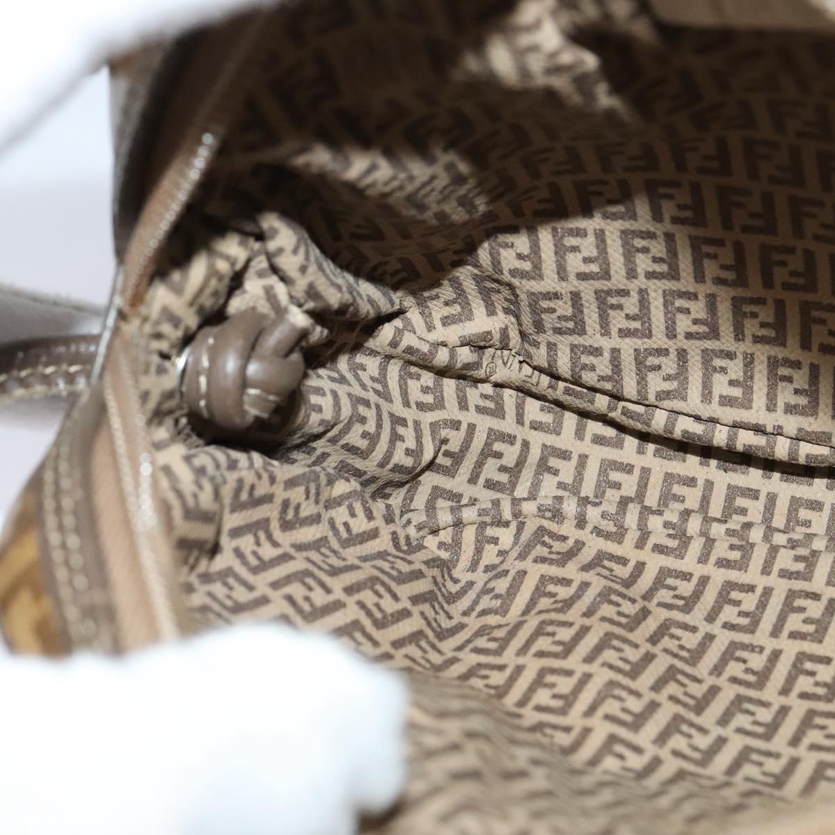 FENDI Zucchino Canvas Shoulder Bag PVC Brown Silver Auth th5785