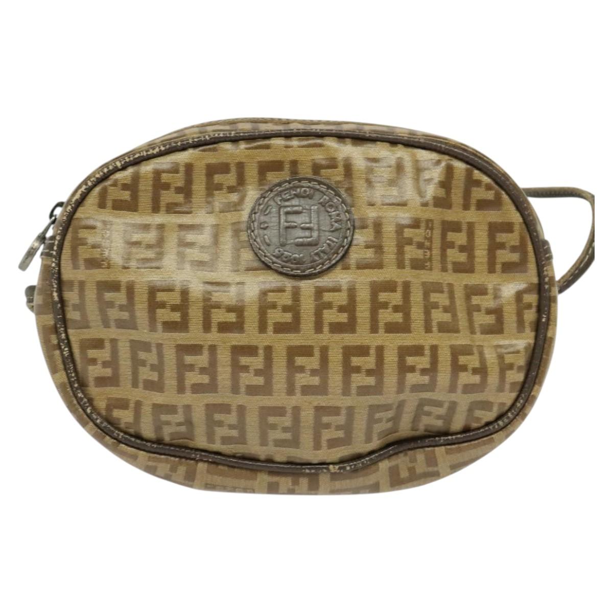 FENDI Zucchino Canvas Shoulder Bag PVC Brown Silver Auth th5785