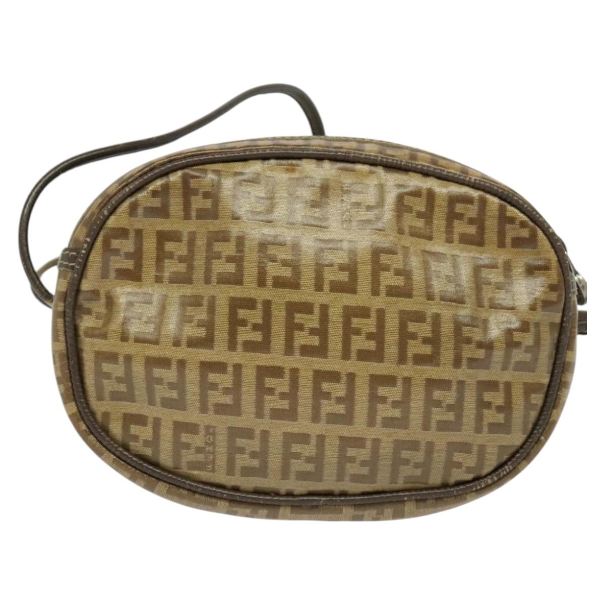 FENDI Zucchino Canvas Shoulder Bag PVC Brown Silver Auth th5785