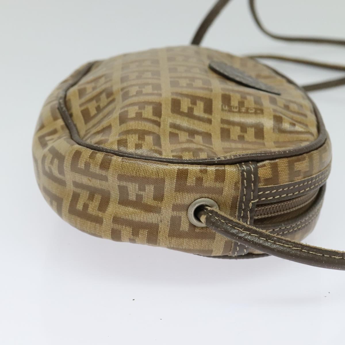 FENDI Zucchino Canvas Shoulder Bag PVC Brown Silver Auth th5785