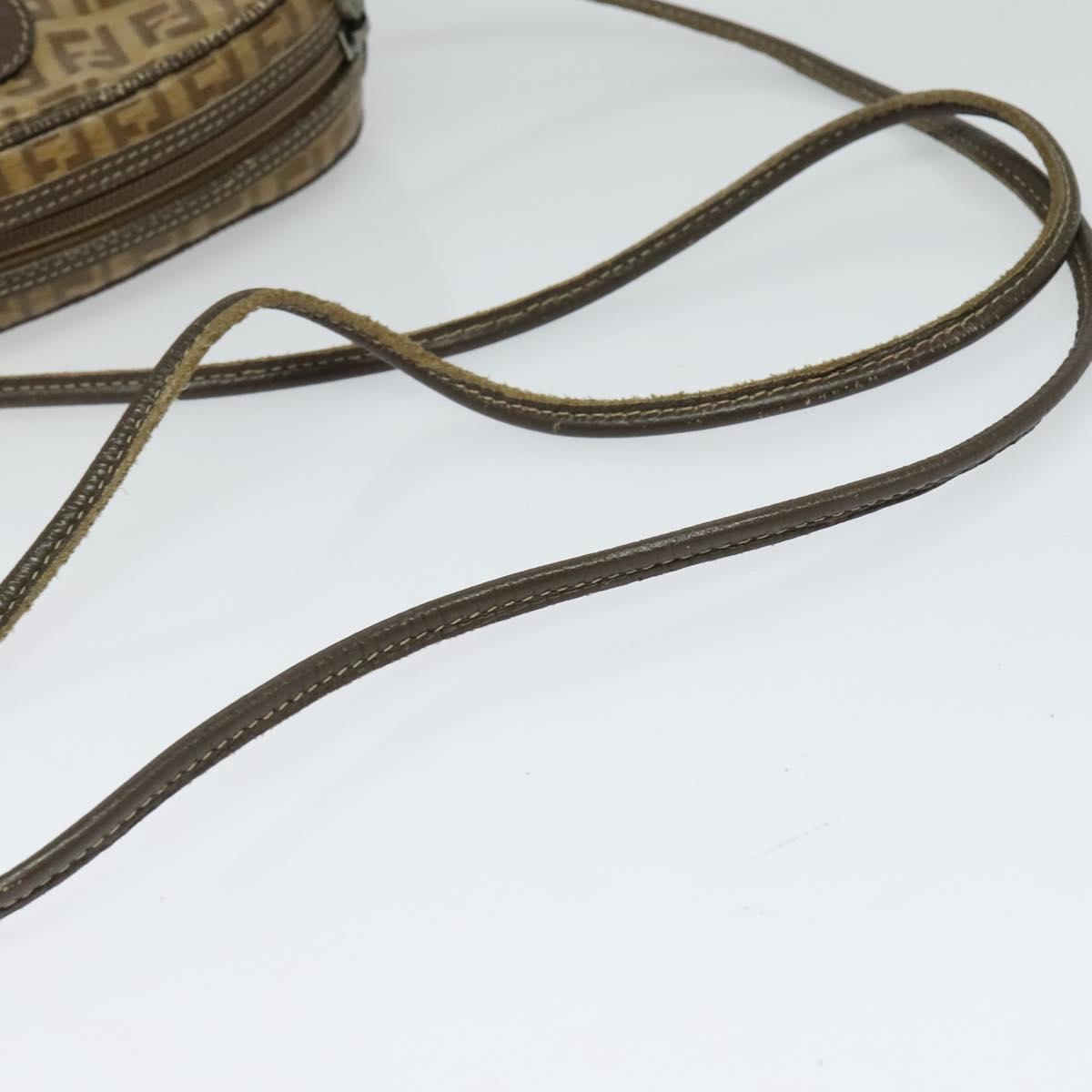 FENDI Zucchino Canvas Shoulder Bag PVC Brown Silver Auth th5785