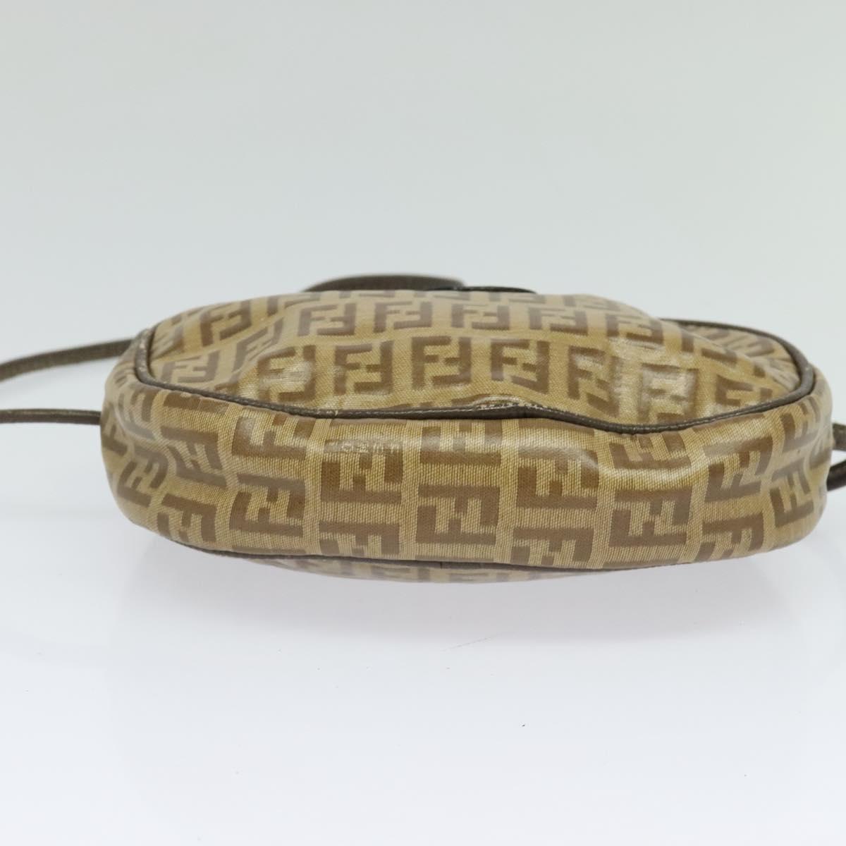 FENDI Zucchino Canvas Shoulder Bag PVC Brown Silver Auth th5785