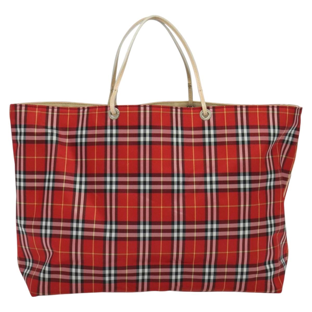 BURBERRY Nova Check Tote Bag Nylon Red Beige Auth th5793