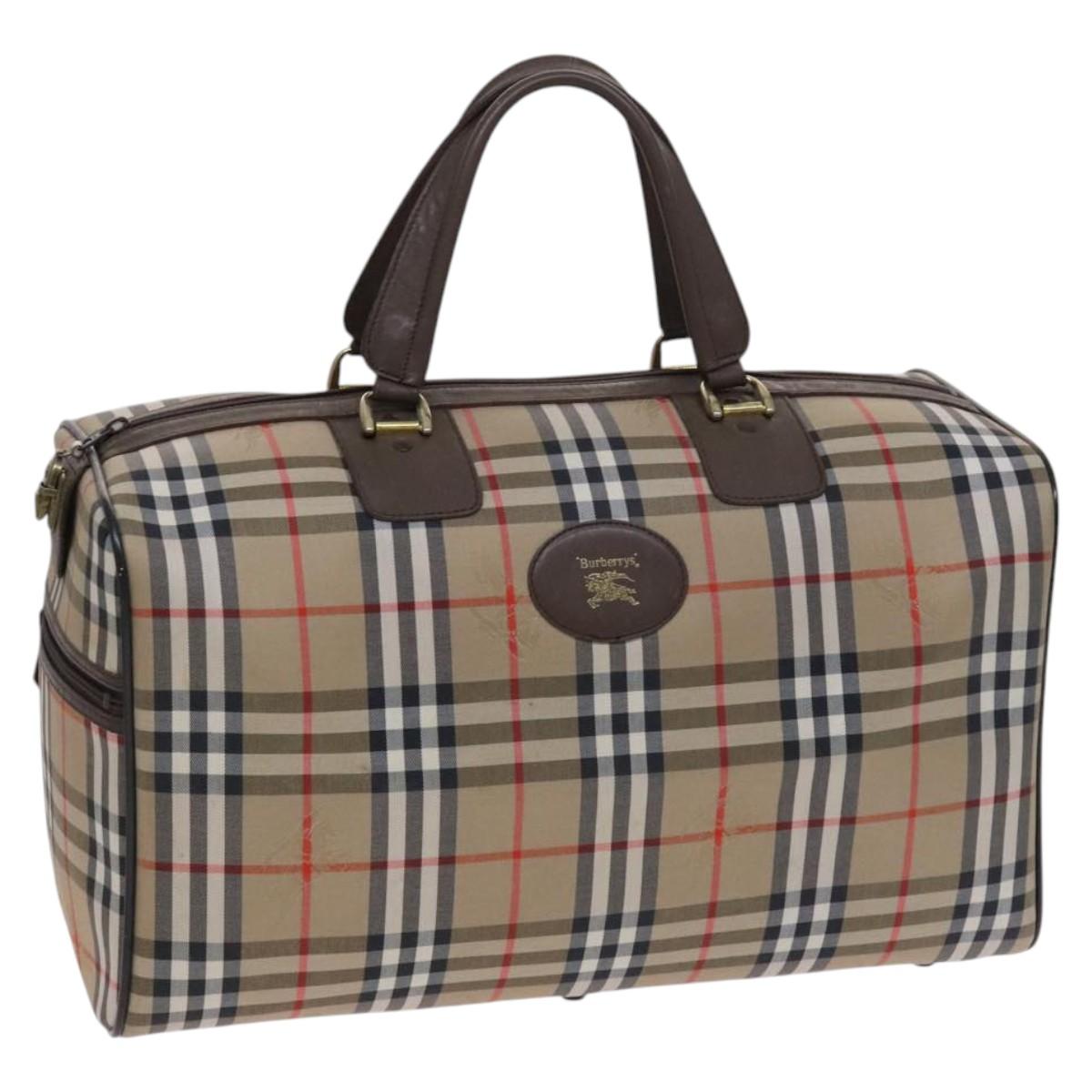 Burberrys Nova Check Boston Bag Canvas Beige Gold Auth th5794