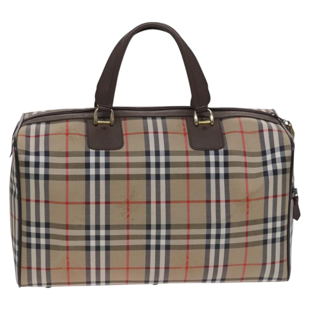 Burberrys Nova Check Boston Bag Canvas Beige Gold Auth th5794