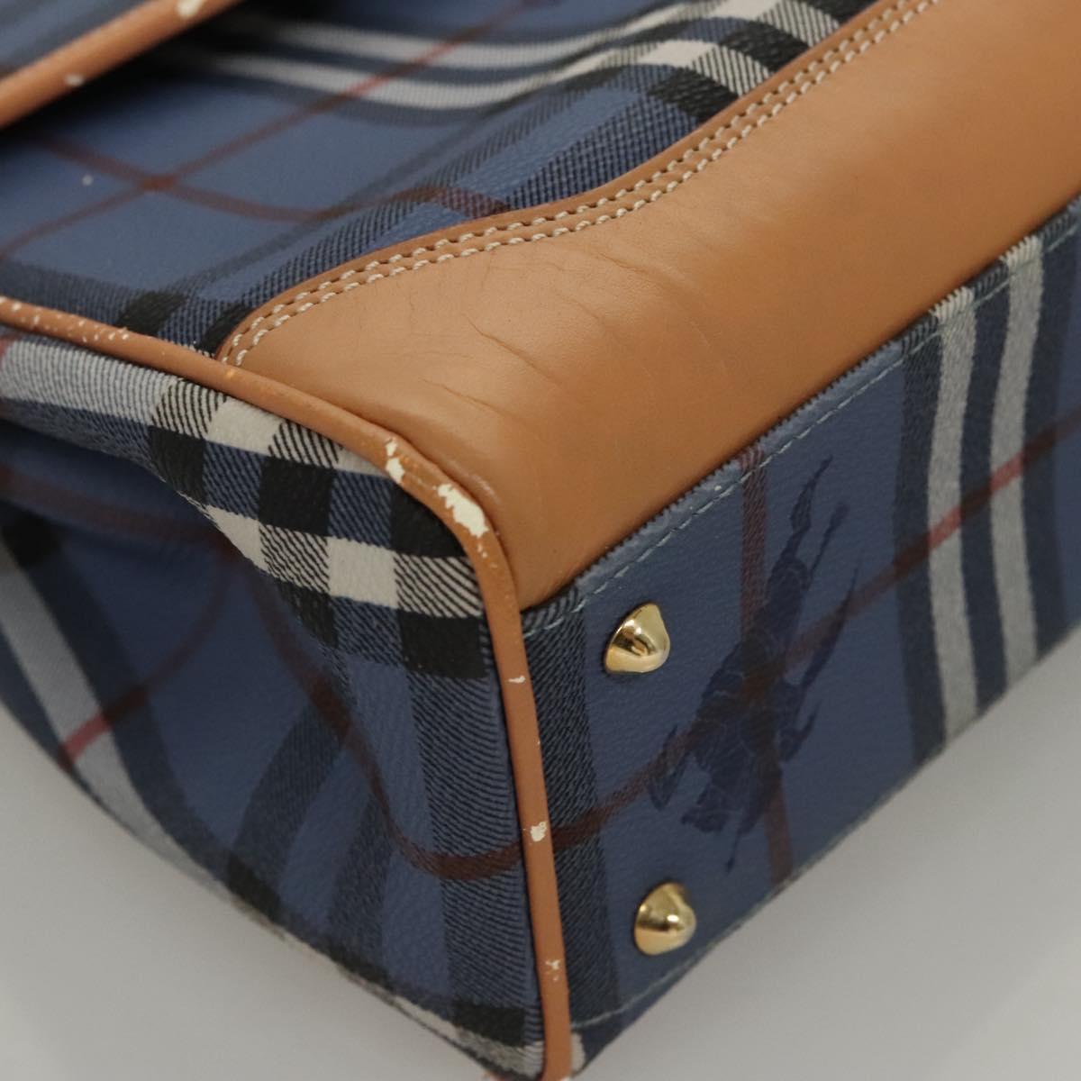 Burberrys Nova Check Hand Bag PVC Leather 2way Blue Auth th5802