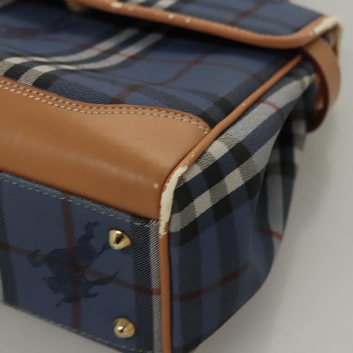 Burberrys Nova Check Hand Bag PVC Leather 2way Blue Auth th5802
