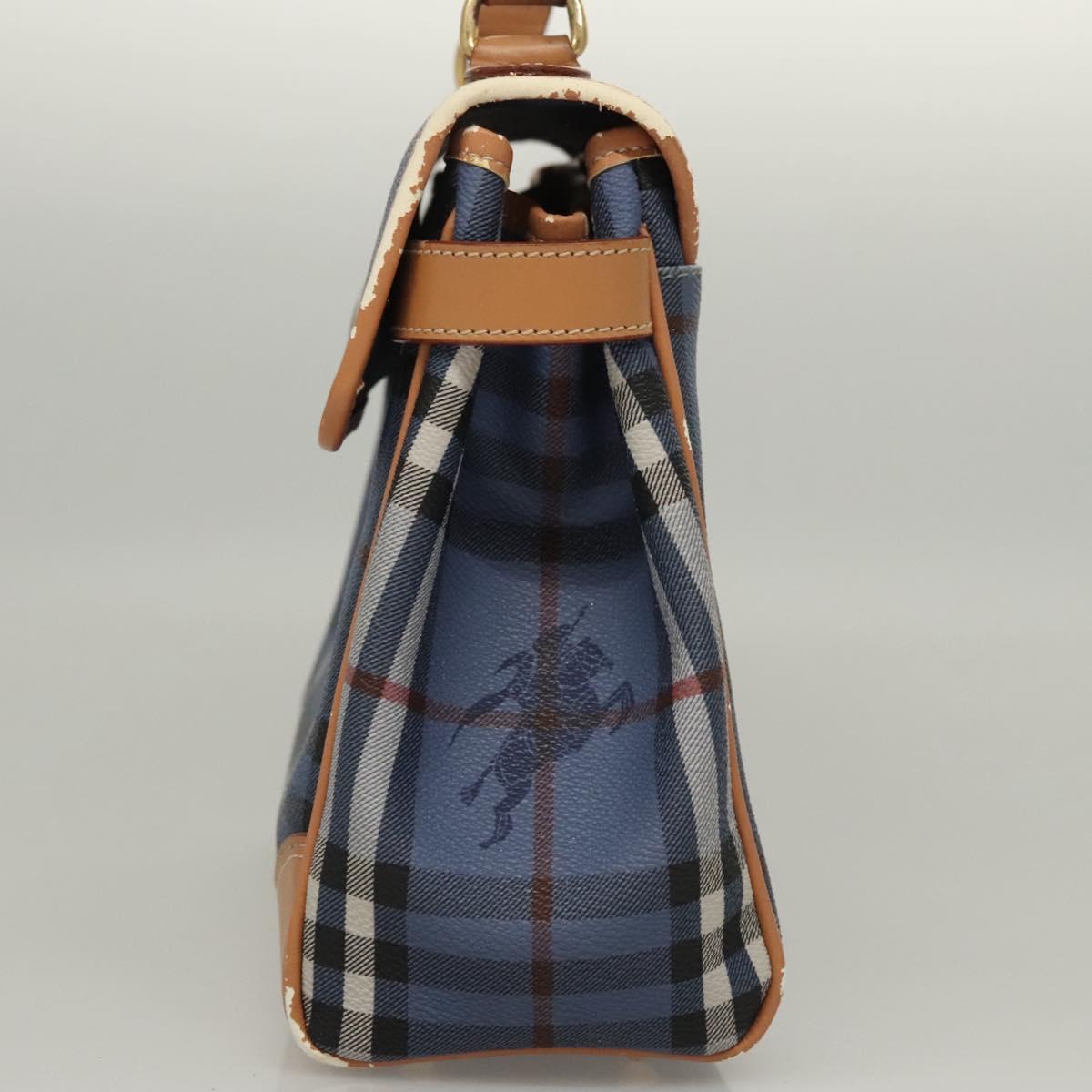 Burberrys Nova Check Hand Bag PVC Leather 2way Blue Auth th5802