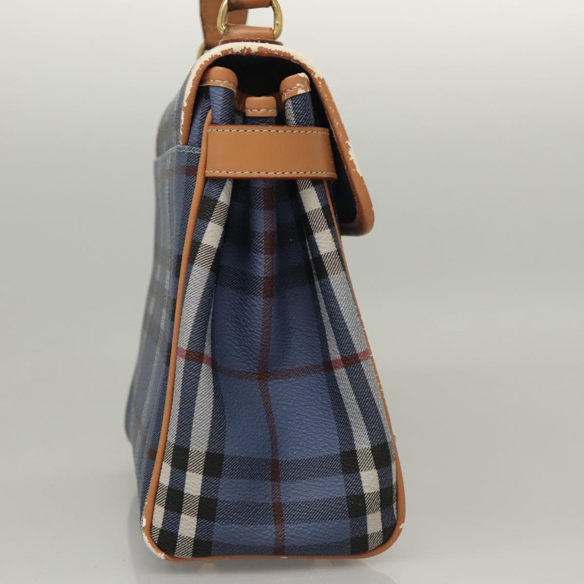 Burberrys Nova Check Hand Bag PVC Leather 2way Blue Auth th5802