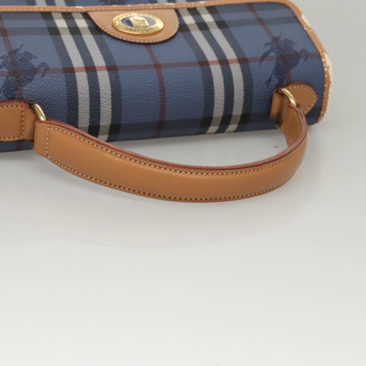 Burberrys Nova Check Hand Bag PVC Leather 2way Blue Auth th5802