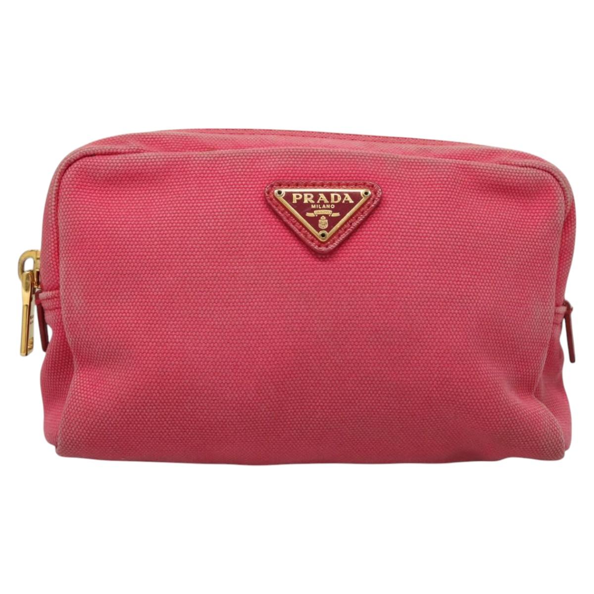 PRADA Pouch Canvas Pink Auth th5806