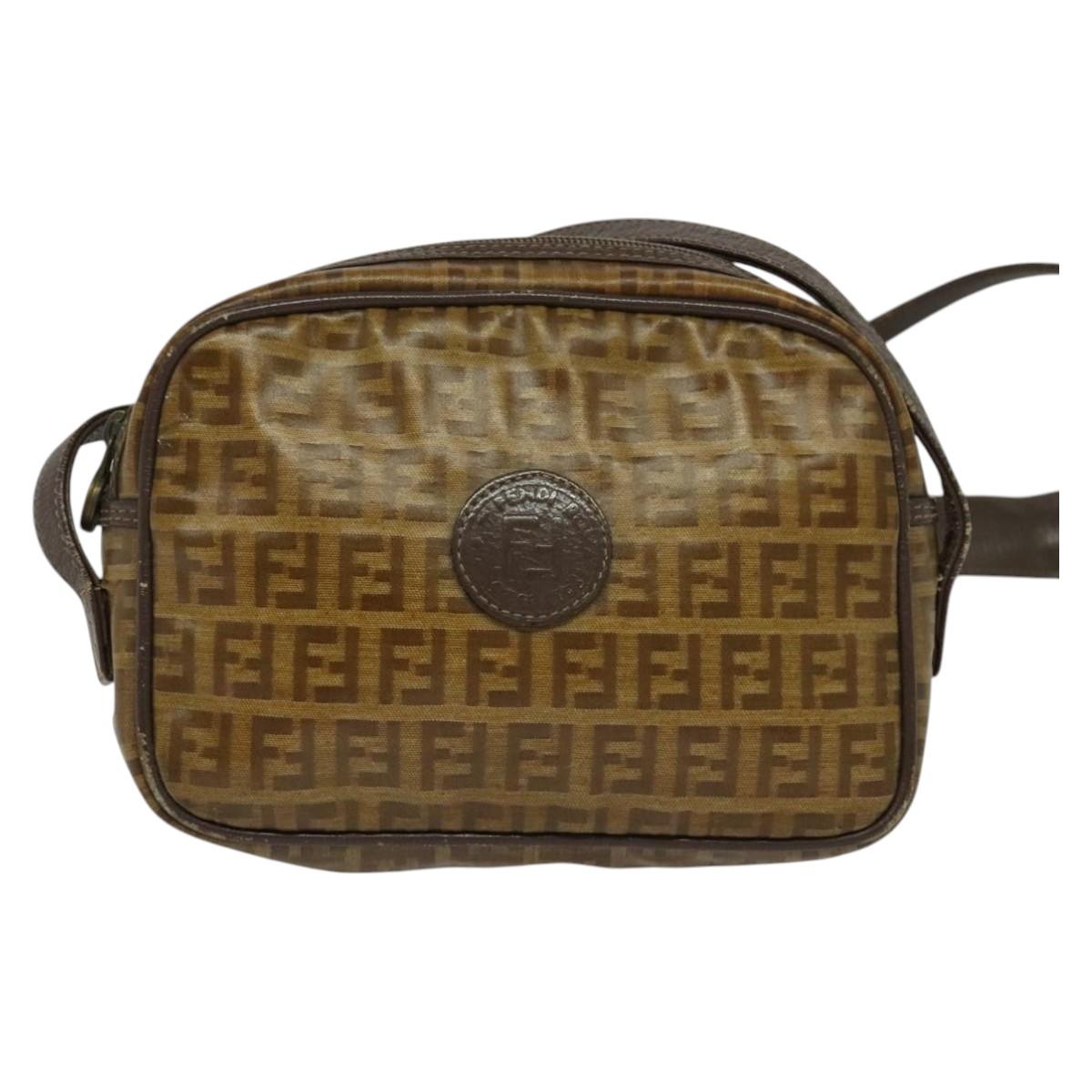 FENDI Zucchino Canvas Shoulder Bag Brown Auth th5809
