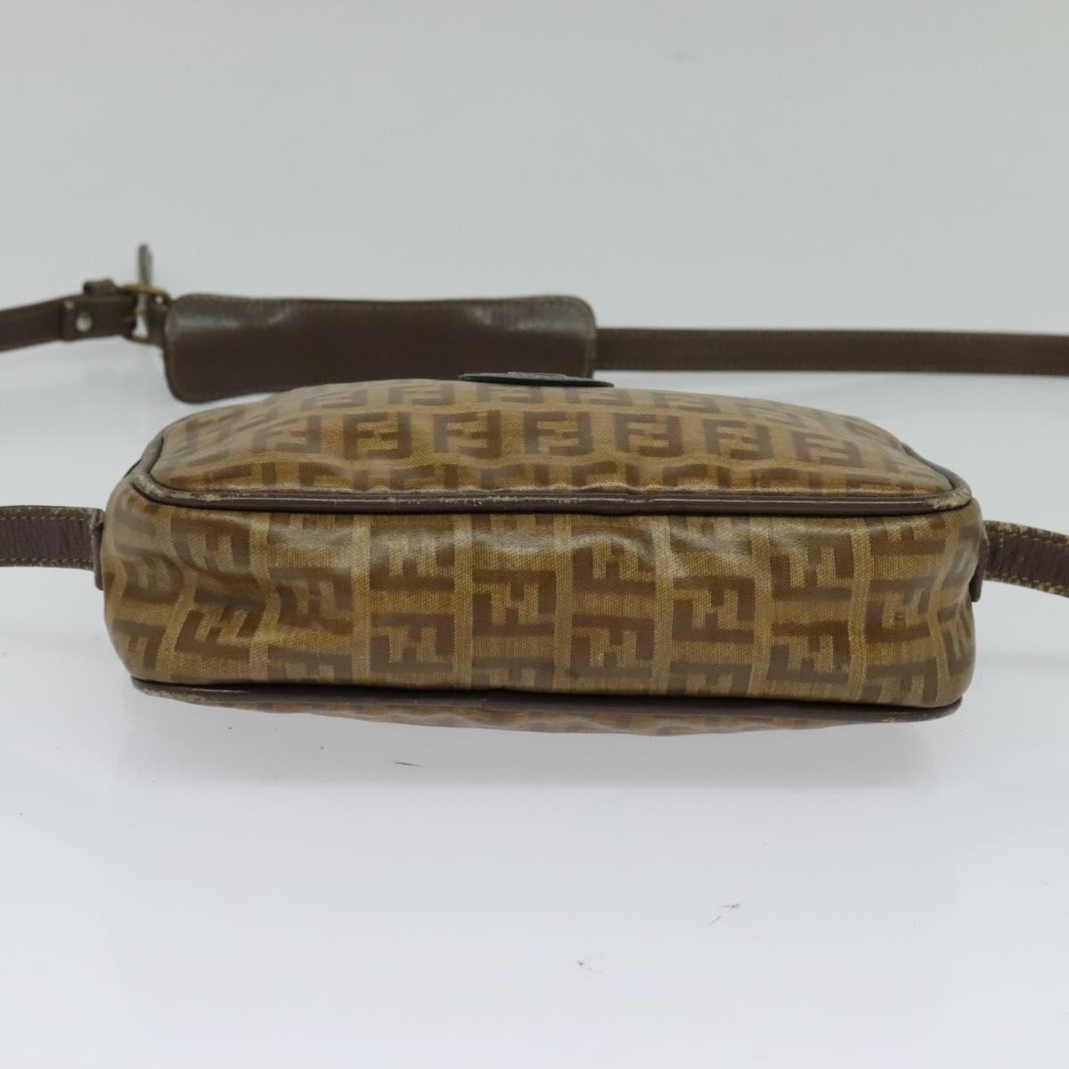 FENDI Zucchino Canvas Shoulder Bag Brown Auth th5809