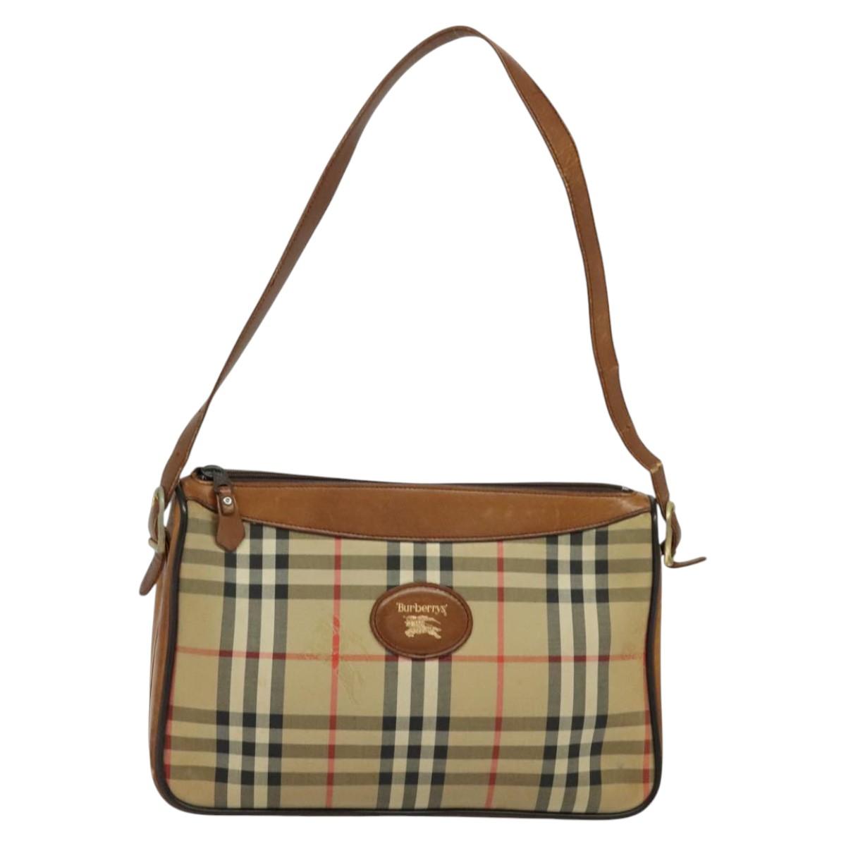 Burberrys Nova Check Shoulder Bag Canvas Beige Auth th5811