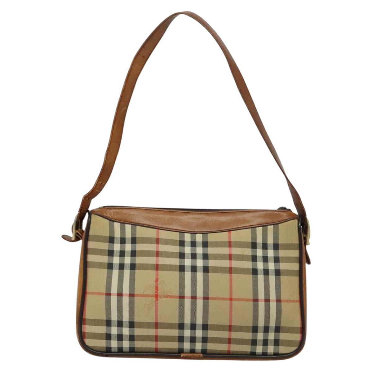 Burberrys Nova Check Shoulder Bag Canvas Beige Auth th5811