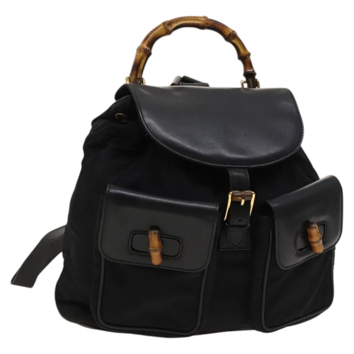 GUCCI Bamboo Backpack Leather Black Auth th5812