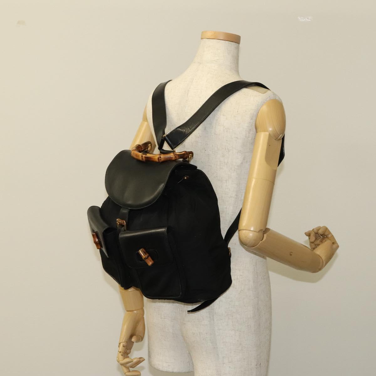 GUCCI Bamboo Backpack Leather Black Auth th5812