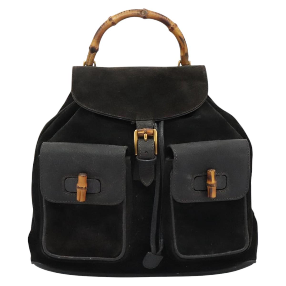 GUCCI Bamboo Backpack Suede Black Gold 003 2058 0016 Auth th5828