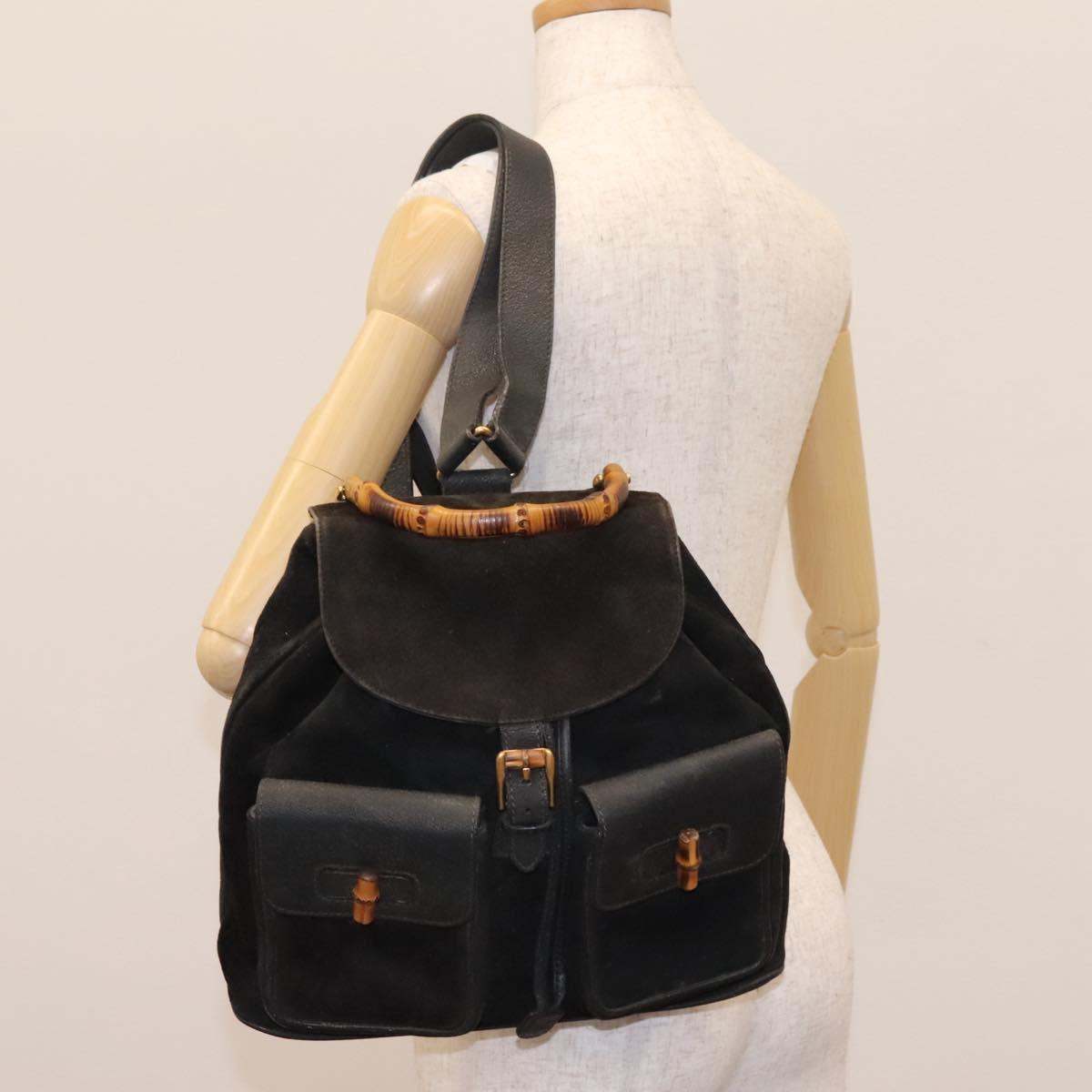 GUCCI Bamboo Backpack Suede Black Gold 003 2058 0016 Auth th5828