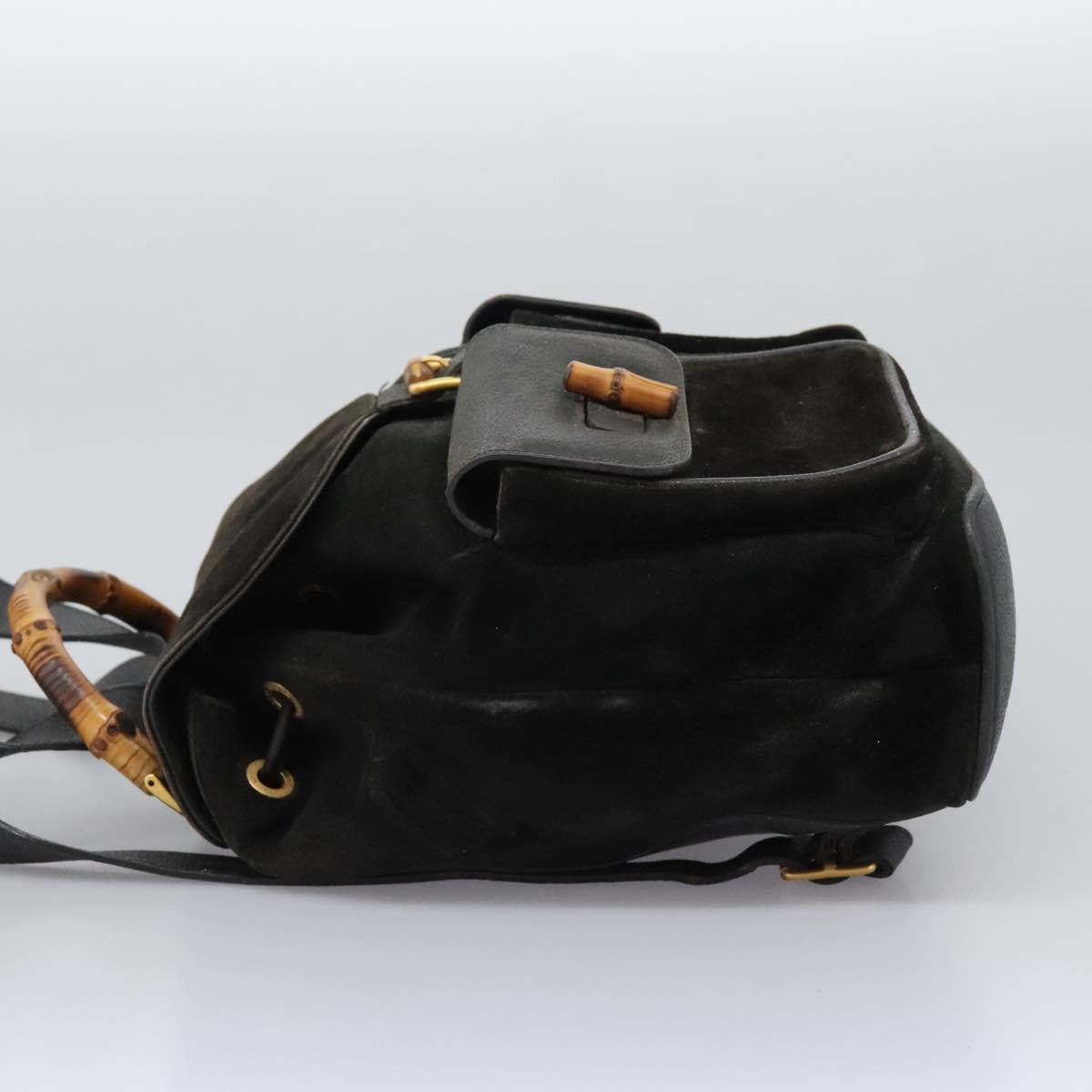 GUCCI Bamboo Backpack Suede Black Gold 003 2058 0016 Auth th5828