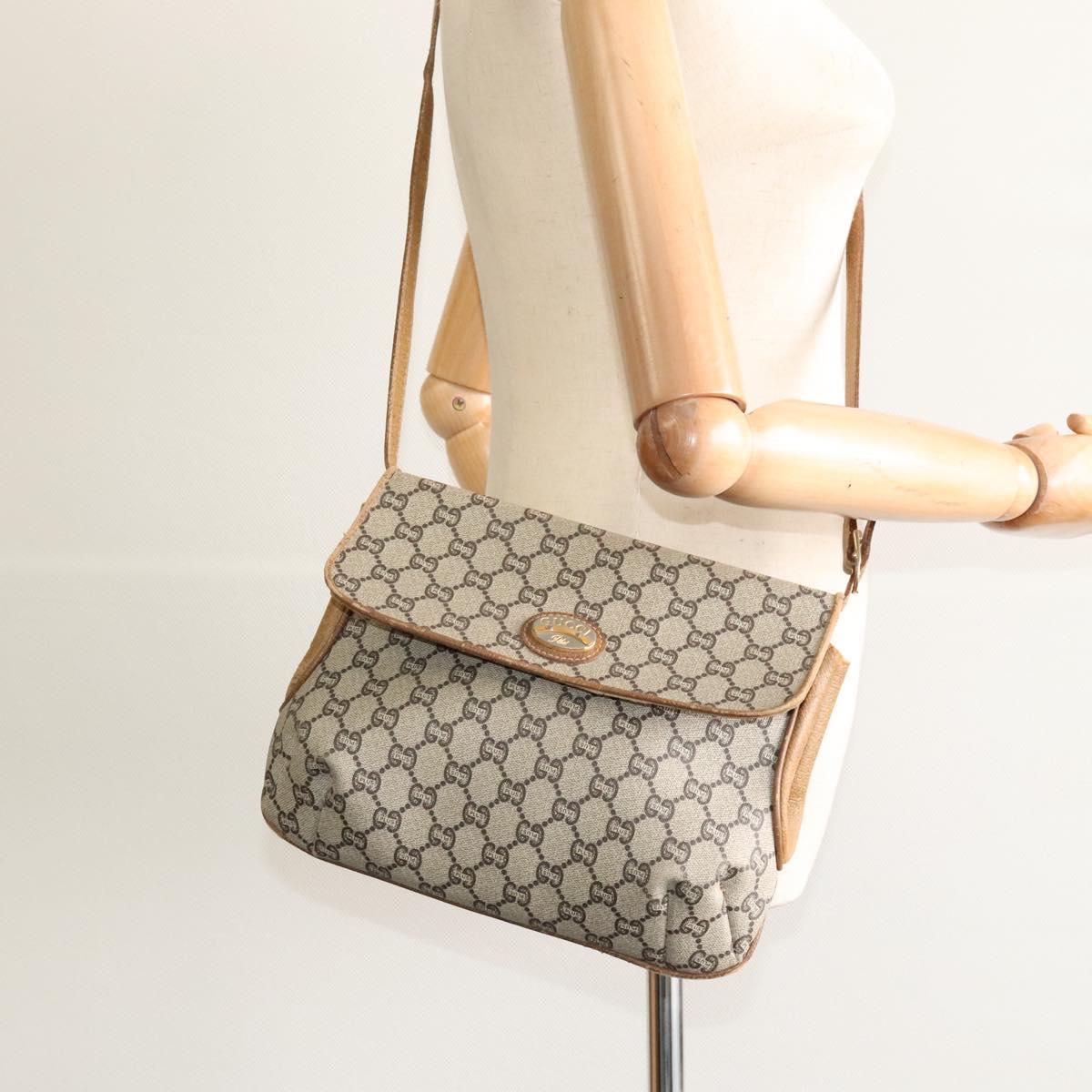 GUCCI GG Plus Supreme Shoulder Bag PVC Beige Gold Auth th5843