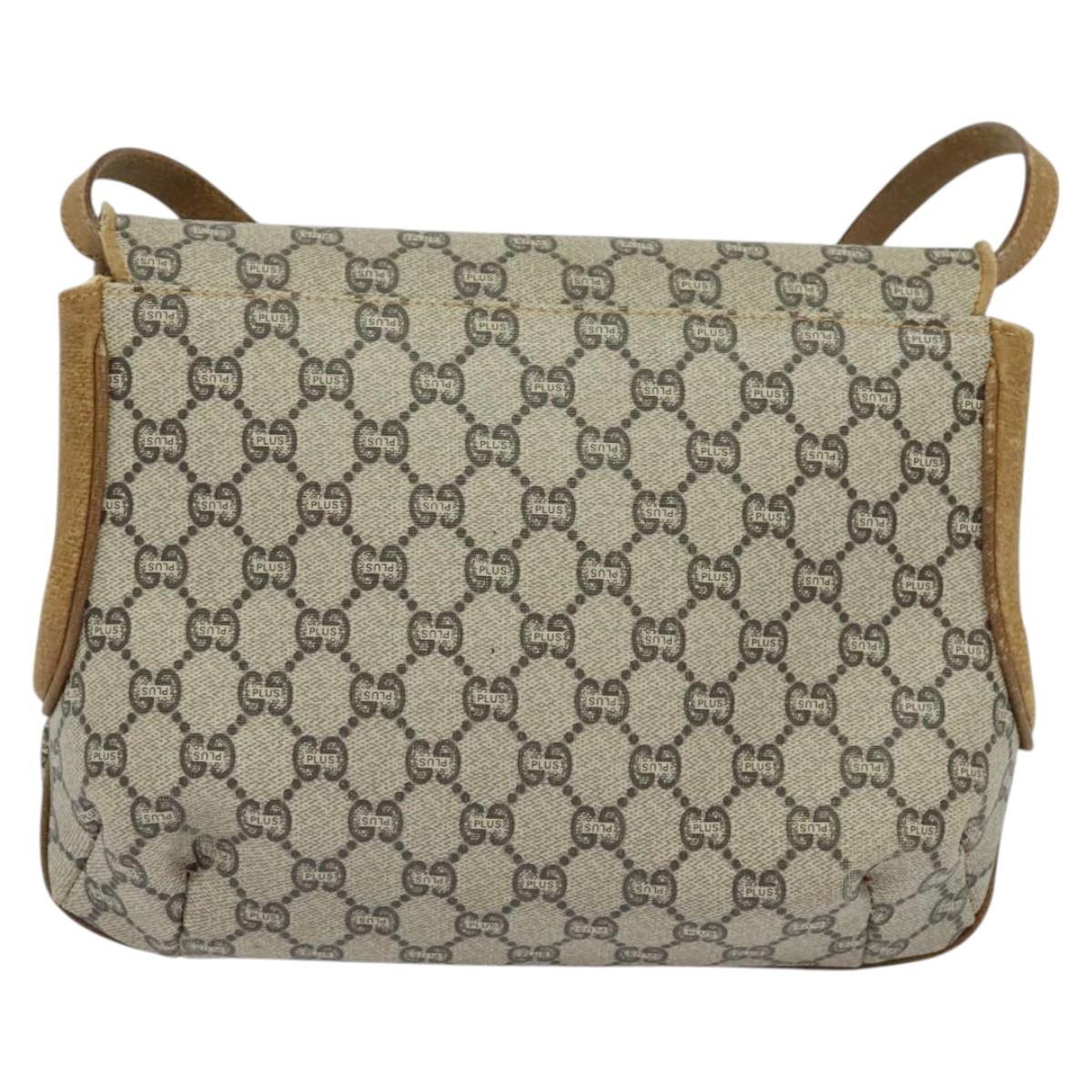 GUCCI GG Plus Supreme Shoulder Bag PVC Beige Gold Auth th5843
