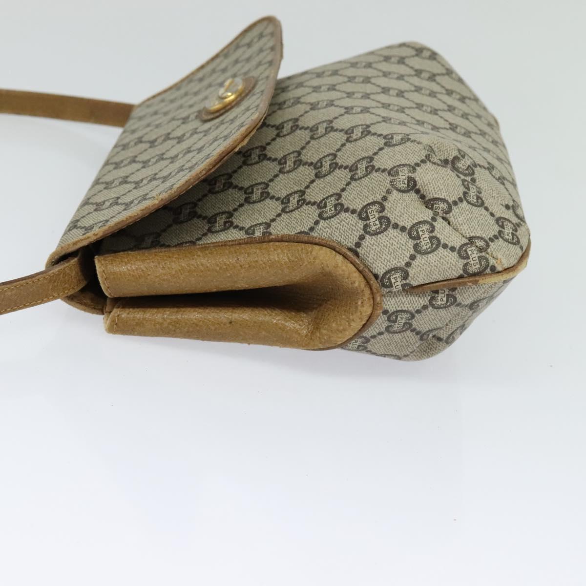 GUCCI GG Plus Supreme Shoulder Bag PVC Beige Gold Auth th5843