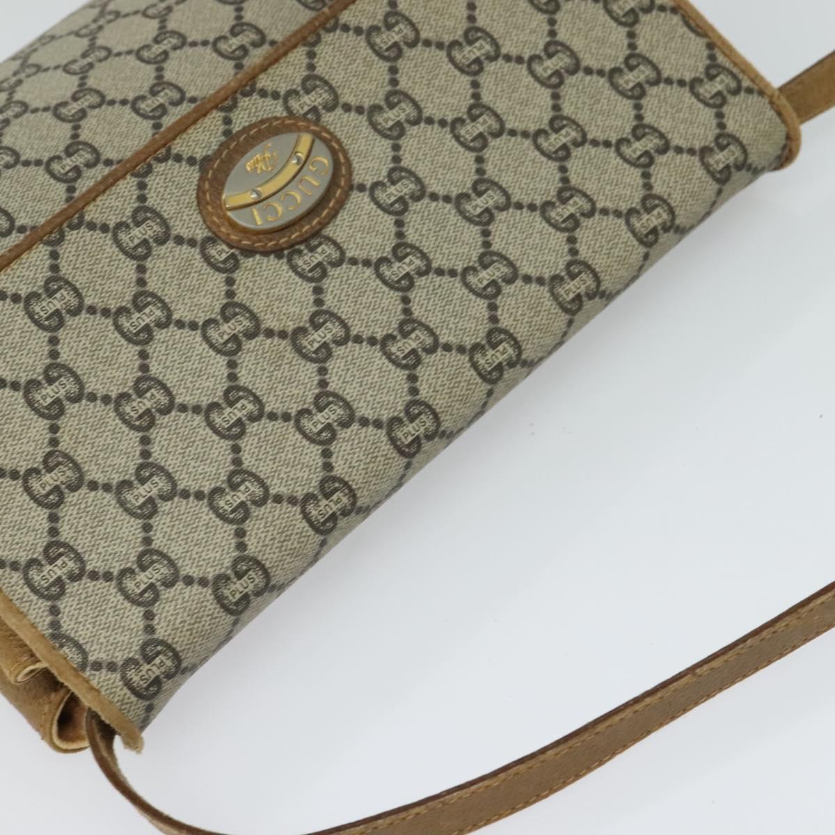 GUCCI GG Plus Supreme Shoulder Bag PVC Beige Gold Auth th5843