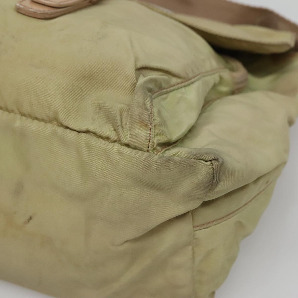 PRADA Shoulder Bag Nylon Beige Silver Auth th5847