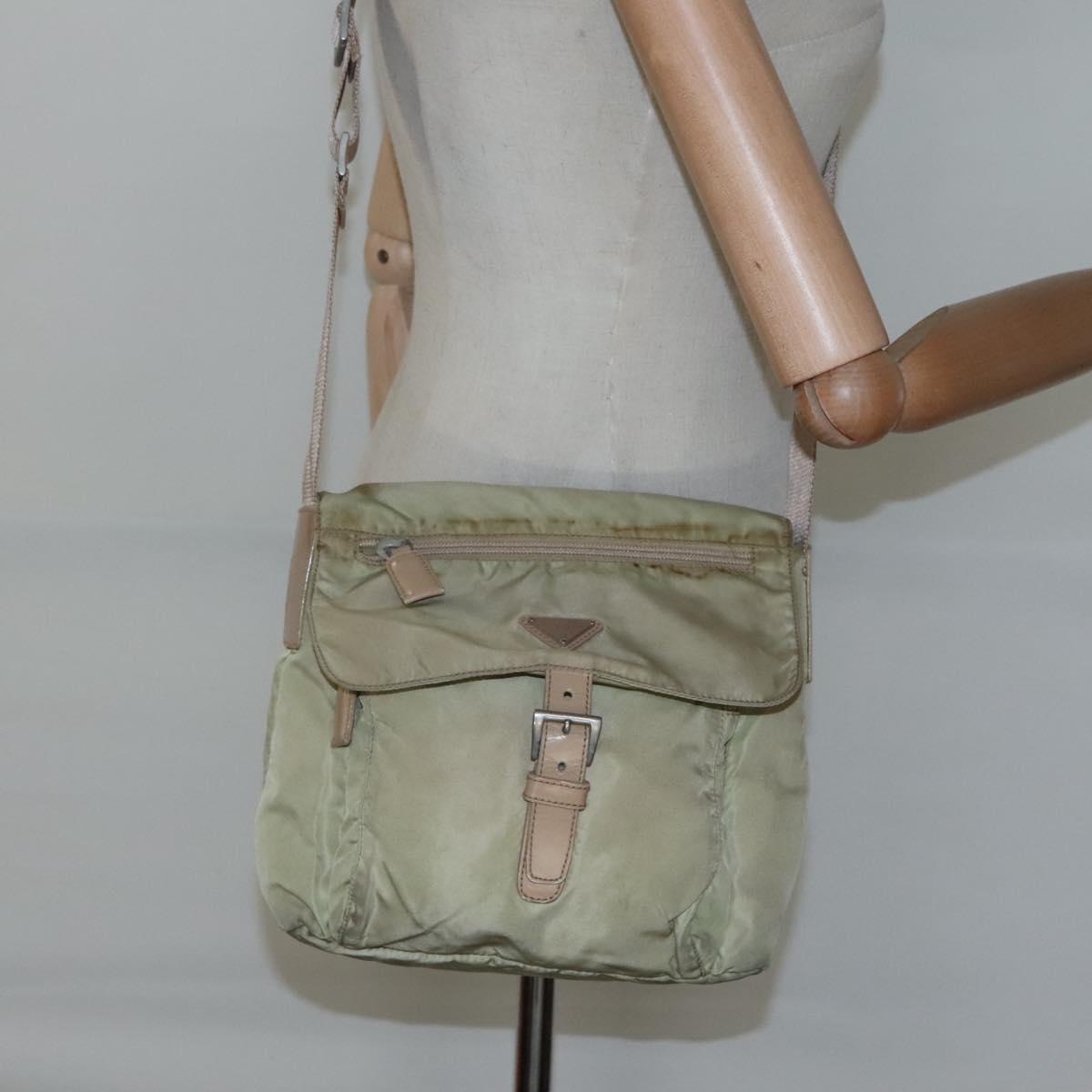 PRADA Shoulder Bag Nylon Beige Silver Auth th5847