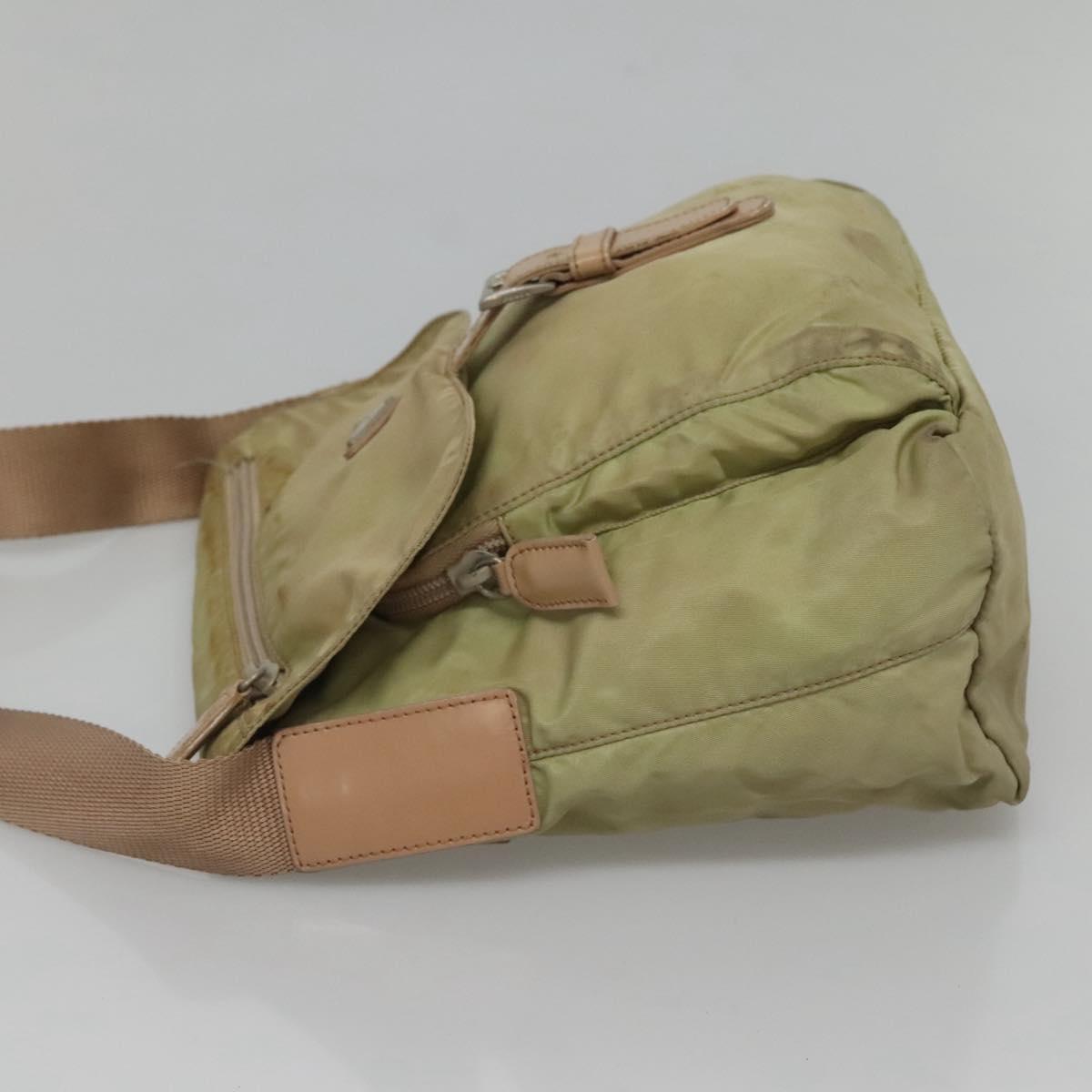 PRADA Shoulder Bag Nylon Beige Silver Auth th5847
