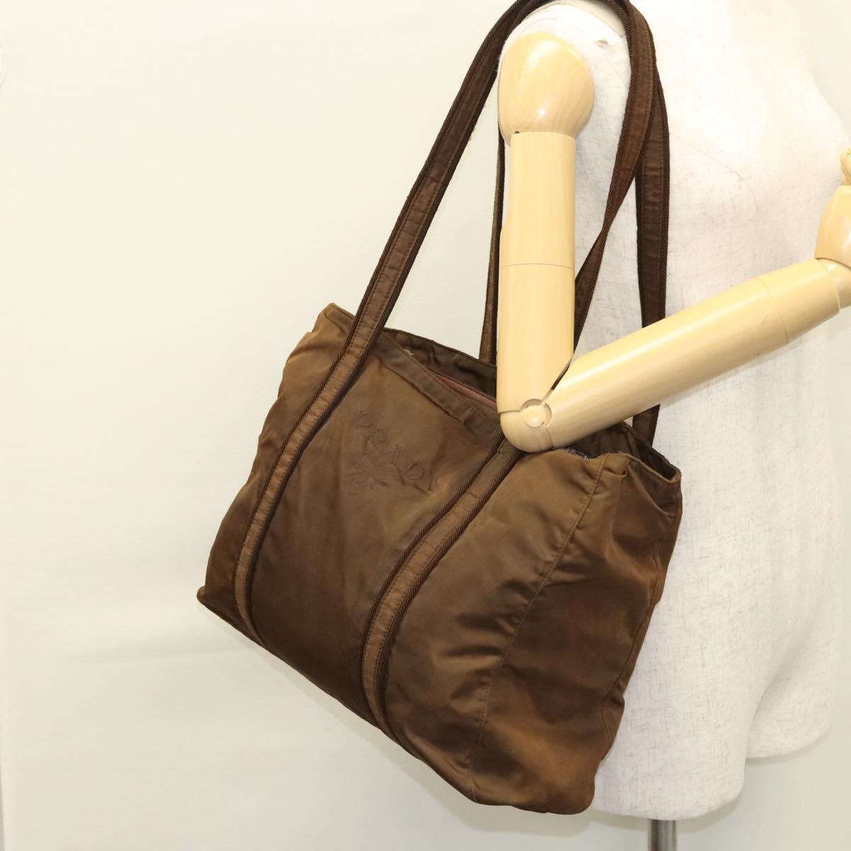 PRADA Tote Bag Nylon Brown Auth th5852