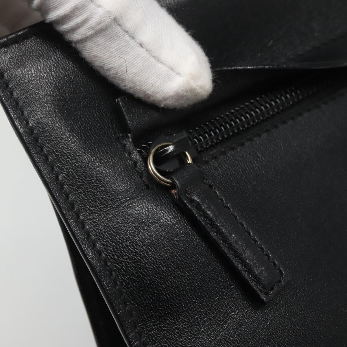 GUCCI Hand Bag Leather Black Gold Auth th5874
