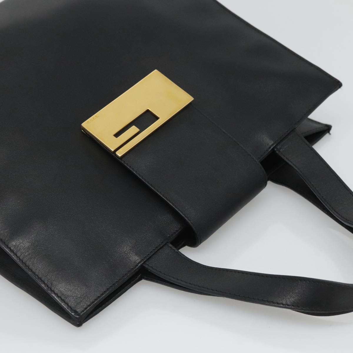 GUCCI Hand Bag Leather Black Gold Auth th5874