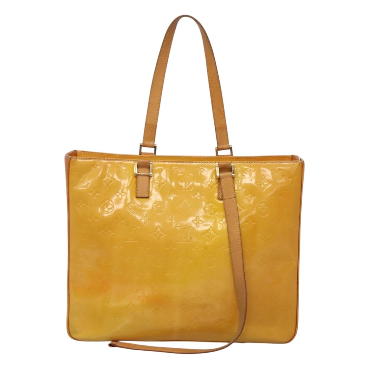 LOUIS VUITTON Monogram Vernis Columbus Tote Bag Lime Yellow M91047 Auth th5893