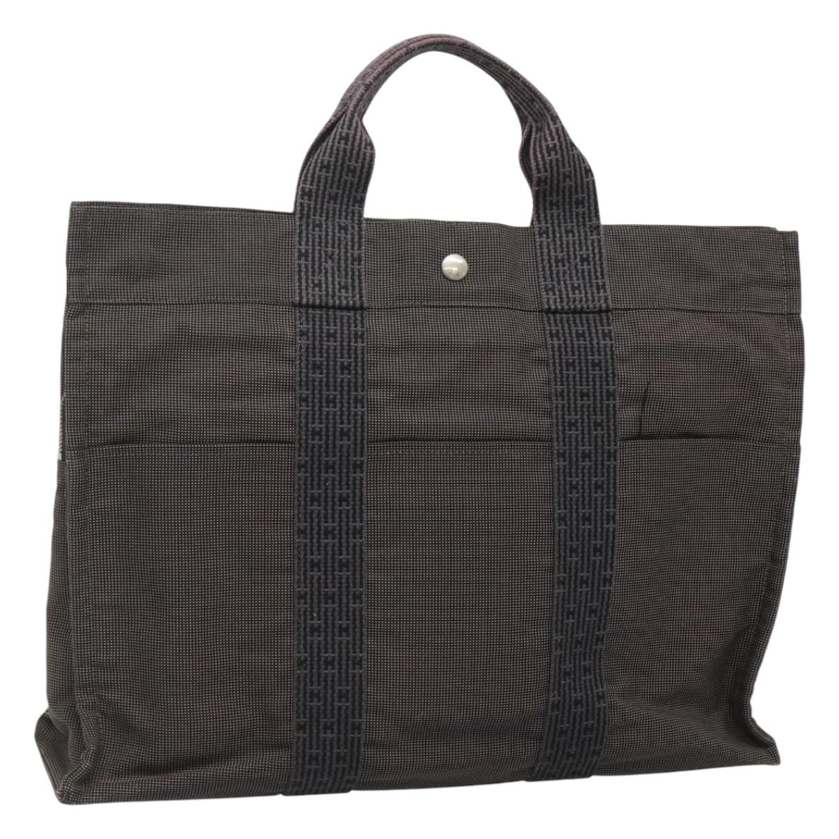 HERMES Her Line MM Hand Bag Canvas Gray Silver Auth th5896