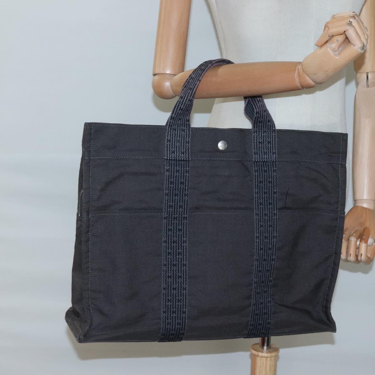 HERMES Her Line MM Hand Bag Canvas Gray Silver Auth th5896